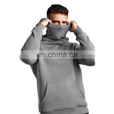 Fall winter loose solid color long-sleeved masks high-necked face-covering hooded sweater men's custom sports jacket