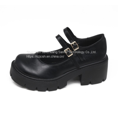 Womens Gothic Lolita Shoes Platform Mary Janes Ankle Strap Chunky Heel Uniform Dress Pumps Shoes Black