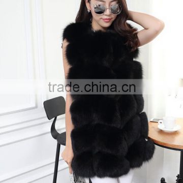Hot Selling Black Dip Dyed Natural Fox Fur Vest with Long Design 1