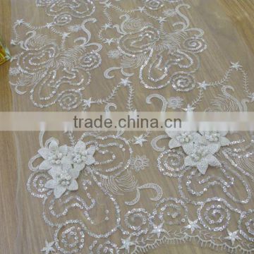 fancy embroidery lace with beads and stone /sequin lace fabric/bridal dress