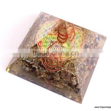 Manufacturer Of Big Orgone Blue Aventurine Pyramid With Flower Of Life Symbol And Crystal Point | Aventurine Pyramid