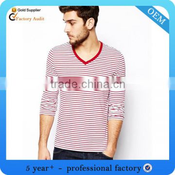 Design long sleeve mens red white stripe t-shirt