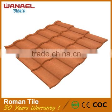 Roman stone chip tile steel roof covering waterproof flat zinc roof tiles prices