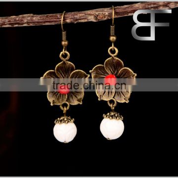 Decorative Vintage brass color Tridacninae beads Flower shape dangle earrings