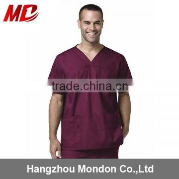 Maroon Red Man Medical Scrub Suit for Hospital Hot Sale