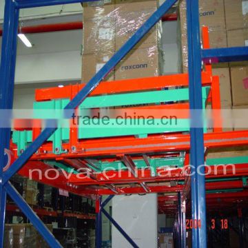 Warehouse push back pallet rack system
