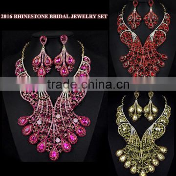 Newest high quality RHINESTONE BRIDAL JEWELRY SET/ wholesale Fashion Rhinestone Statement Jewelry Set for wedding