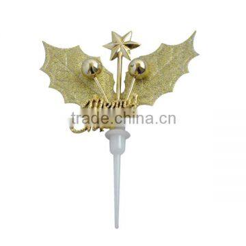 Printed merry christmas golden plastic cake topper