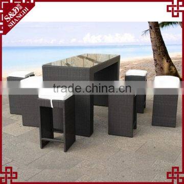 Latest high armless seat design rattan outdoor dining table and chair set