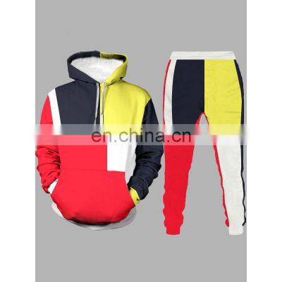 Clothing wholesale large size men's stitching color men's casual sweater 3D digital printing two-piece sweater