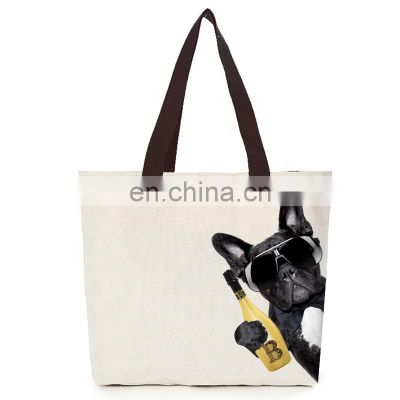 Canvas Cotton Cool Dog Tote Hand Eco Bag with Zipper