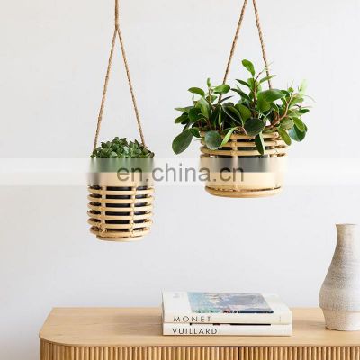 Best Seller Perfect Set Of 2 Rattan Woven Cane Hanging Planter Pot Storage Basket Plant Holder Cheap Wholesale