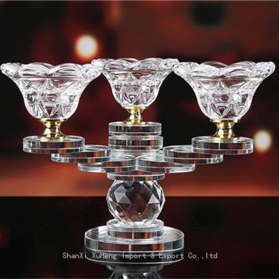 Factory New Design 3 Heads Crown Shaped Glass Crystal Candle Holder Candlestick
