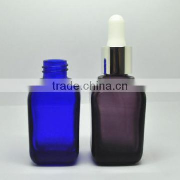 hot sale 15ml 30ml 50ml blue square glass bottle with shiny golden dropper