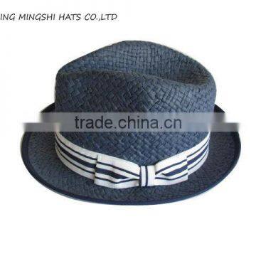 blue hand-make straw hats with striped bow popular for lady