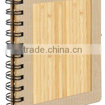 Natural color bamboo cover notebook pen slot on side