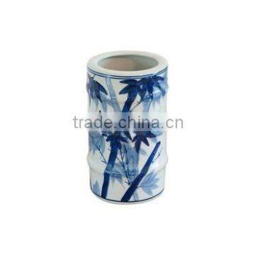Blue and White Bamboo Chinese Brush Pot/Vase