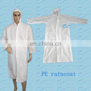 disposable PE/plastic rain coat with hood and buttons