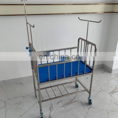 Hospital used stainless operating steel baby bed with mattress