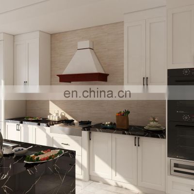 CBMMART modern shaker designs white Lacquer door Plywood kitchen cabinets with Hidden & outside hood range