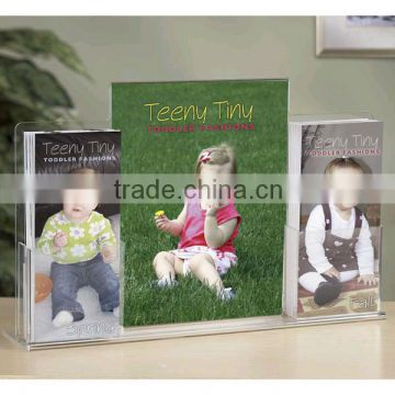 personalized desktop decoration acrylic photo frame with two brochure pocket holder
