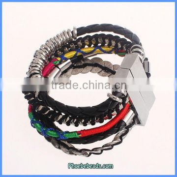 Wholesale Hot Sale Leather Multilayer Vners Magic Scarf Bracelet FHB-004A