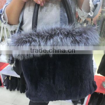 Wholesale Fashion Women Rex Rabbit Fur Tote Bags / Genuine Fox Fur Handbag