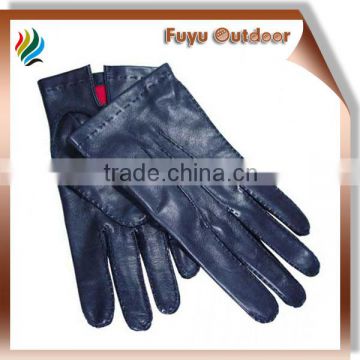 High-end CHINA Short Blue Warm Lambskin Plain Style Lined Mens Lined Gloves