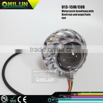 2015 Hot sell 15W motorcycle headlight with COB Angel halo ring