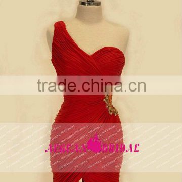 MW335 2013 Fashion Red Corset Bodice Ruffle One-Shoulder Sexy Cocktail Dress