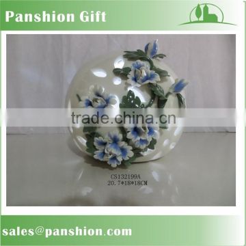 Lighting ceramic table ball decoration with artifical flower