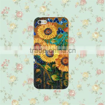 Color Painting Blossom Sun-flower PC and Wood Cell Case for IPhone 5 with press key