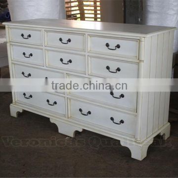 Antique French Chest Of Drawers White Painted With 10 Drawer