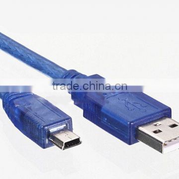 Transparent blue USB2.0 cable Male to Mini 5PIN 2m