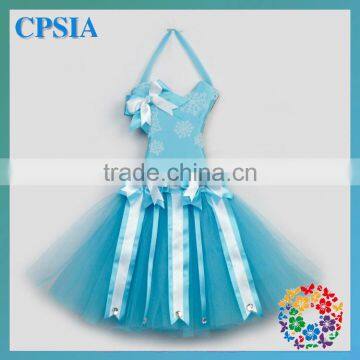 Blue fabric with white ribbon tutu bow holder snow print hair bow holder wholesale