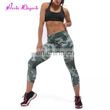 2017 New Design Stretch Camouflage Printed Capri Running Pants