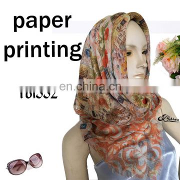 2017 European fashion paper printing digital printing polyester scarf factory hot sell Malaysia hijab