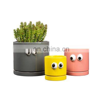 New Product round garden large desk emoji modern ceramic planter plant flower pot on stand