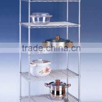 chrome wire shelving for kitchenware display