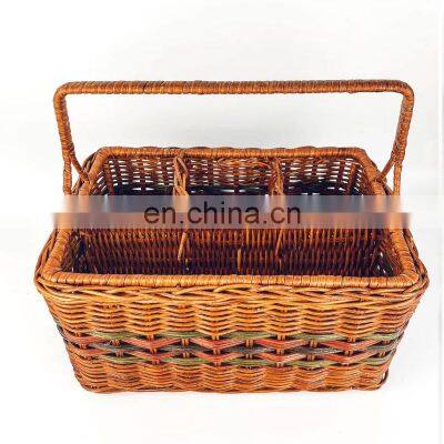 Hot Woven Vintage Wicker Napkin Silverware Utensil Caddy Basket Boho Decor High Quality Bottle Holder Wholesale Vietnam Supplier