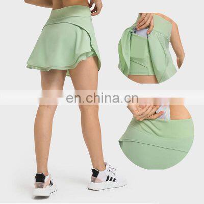 Blank Custom Logo 2-In-1 Ladies Workout Running With Pockets Golf Tennis Mini Skirt Apparel Women Gym Yoga Sports Wear