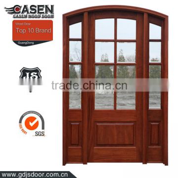 Interior arched top pine wood door with frosted glass insert