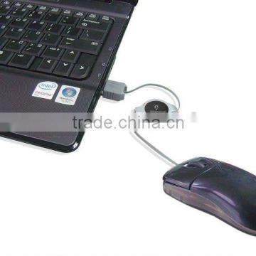 Mini optical mouse with retractable cable