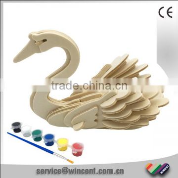 DIY Toy Swan Assembling Wooden 3D Puzzle Game