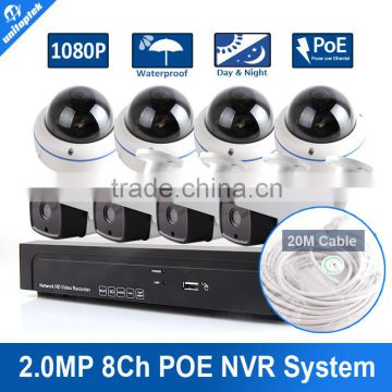 2.0MP Outdoor Bullet+Dome IP Camera 8CH 1080P NVR System Kit Starlight Low Lux,Fisheye View