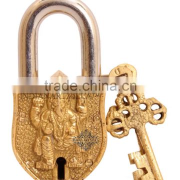 Indian Art Villa Vintage Style Antique Ganesh Ji Design Lock with 2 Keys for Home Temple Gift
