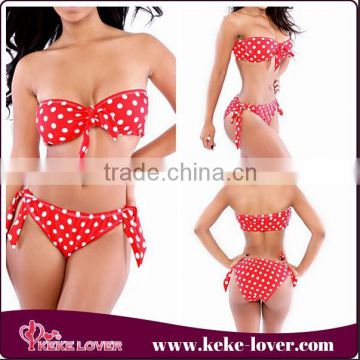 hot 2015 newest swimsuit extreme sexi bikini red sexy bikini swimwears strapless red with white dots women swimwears