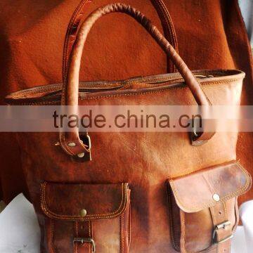 Vintage Leather shopper bags for girls/ Real goat leather hand made tote bag