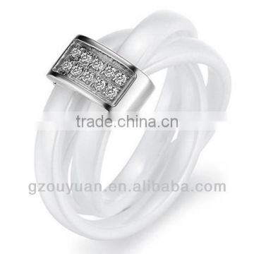 Women's White Ceramic Ring Set with Diamonds