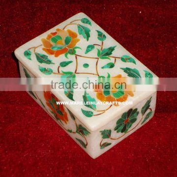 Inlay Marble Stone Jewelry Box Beautiful Piece, Marble Decorative Flower Jewelry Box with Inlay Work
